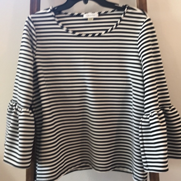 Black and White Striped Blouse with Bell Sleeves - Picture 2 of 4